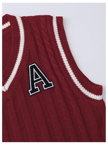 Image of Floerns Women's V Neck Letter Striped Trim Sleeveless Sweater Vest Knit Top