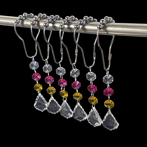 Aitian Shower Curtain Hooks Rings ,12 Pcs Bling Acrylic Crystal Pendants Rustproof Rings For Bathroom Shower Rods. Colorful Clear Beads Decoration Home Bathroom #TOP2