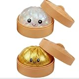 Squishy Dumpling, Mysterium Knödel, Büro Entspannung und Reisebegleiter, Transparent Silber Streifen und Gold Ausdruck Dampfkörbe Set für Erwachsene