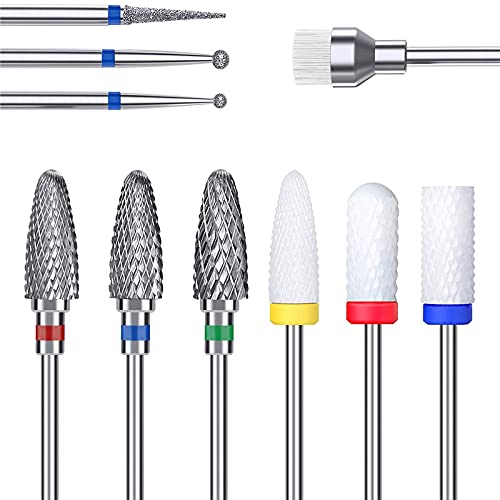 Nail Drill Bits Sets, Electric Nail Drill Bits Kit,10Pcs Nail Drill Bits 3/32 Inch Professional Acrylic Nail Bit Set Nail File Bits Nail Art Tools Acc
