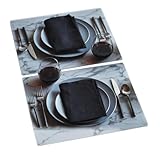 modern-twist Marble Pattern, Grey Color Silicone Rectangle Placemats for Dining and Decoration, Modern Design Non-slip Heat Resistant