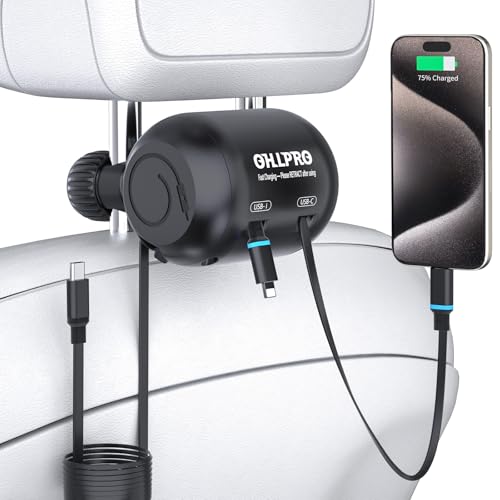 OHLPRO 2 in 1 Backseat Car Charging Station Box, 45W Fast Charge Multi Retractable Car Charger for iPhone/Samsung and Tablets, for Lyft Uber Driver and Passengers for Chargers