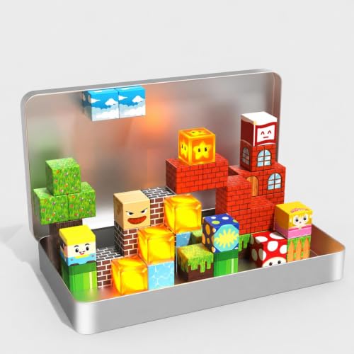Annexfun Magnetic Blocks with Light Up Blocks - 45PCS Travel Magnetic Building Blocks for Toddler,STEM Educational Cubes Toys for Kids Ages 3 4 5 6 7 8 Year Old Boys Girls Christmas Birthday Gifts