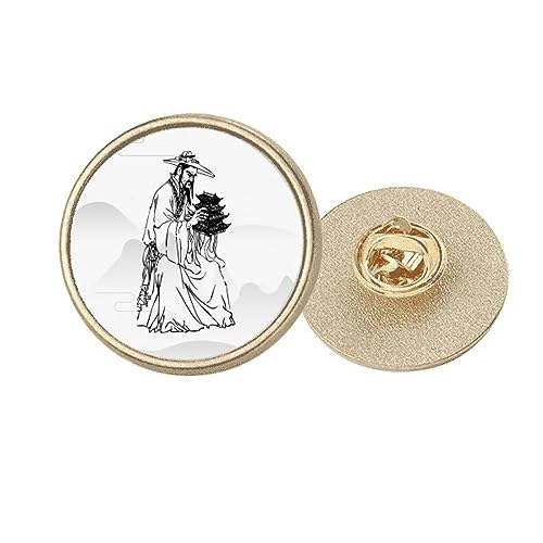 Broche ronde Dao China Ink Ppriest accessoire mode métal doré M