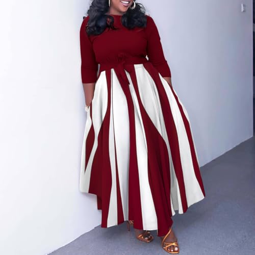 Image of BFFBABY Women's Wrap V Neck Plus Size Maxi Dresses 3 /4 Sleeves Chain Floral Printed Swing Dress with Belt