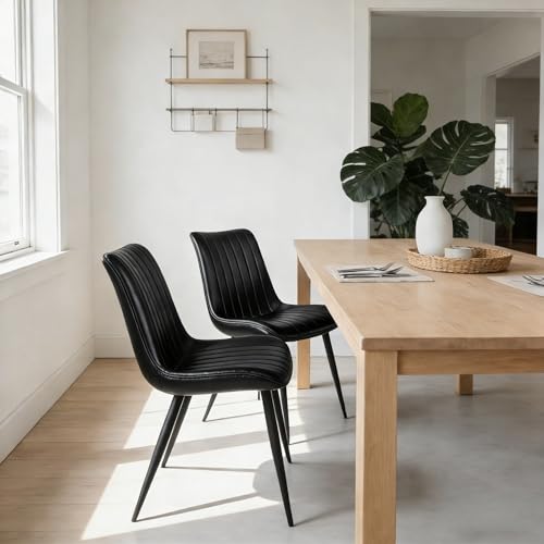 JMGJOY Sillas Comedor Pack 2 Sillas de Cocina con Asiento Respaldo Ergonómico Tapizado para Salón Restaurante Cocina (Negro-Pack 2)