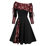 NaRHbrg Plus Size Womens Vintage Dress Christmas Long Sleeve High Low Dresses Cocktail Holiday Party Dress Cosplay Outfits