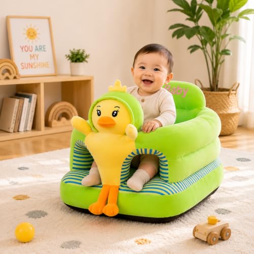 Baby Seat for 3-24 Month, Infant Back Support Floor Chair, Plush Cartoon Animals Baby Sofa, Toddler Floor Seater for Sitting Up, Portable Activity Seat for Babies (Duck)