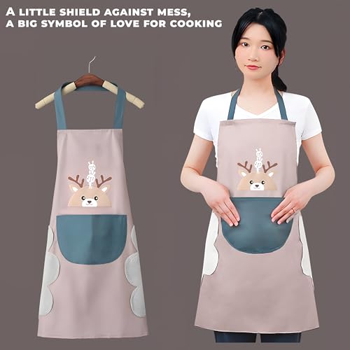 Image of Kraptick Kitchen Apron - Comfortable Cooking Waterproof Apron for Men and Women With Pocket and Side Coral Velvet for Wiping