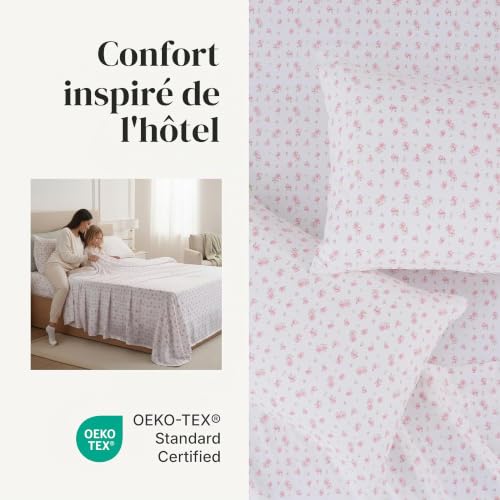 Draps en microfibre douce imprimée rose de lit luxueux parure complète