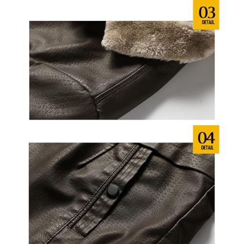 Image of Men's Faux Leather Jacket Thick Faux Fur Shearling Lapel Collar Botton Down Long Trench Coats Black Brown