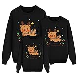Günstige Schlafanzüge Passendes Sweatshirt für die Weihnachtsfamilie, Druck, Pullover, Shirt, Top-Urlaub Mutter Tochter Partnerlook Kleider Geburtstag (A-Black, M)