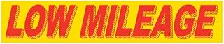 Low Mileage Slogan Car Window Stickers – Red on Yellow 14.5" × 2.75" Weatherproof Vinyl Dealership Window Decals – Weatherproof Auto Dealer Stickers for Sales, Events, and Advertising - Pack of 12