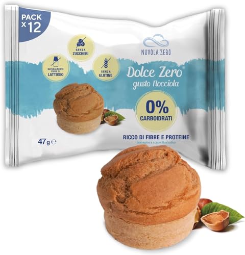 Nuvola Zero - Dolce Zero Avellana, Sin Carbohidratos, Dulces Sin Azúcar, Sin Lactosa, Sin Gluten, Alto En Fibra, Paquete De 12 Uds, Fabricado en Italia