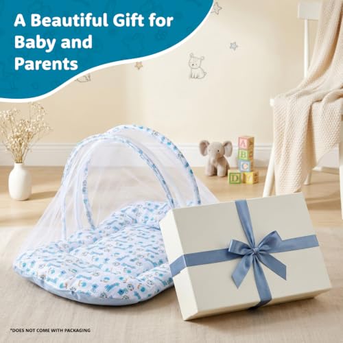 Image of Amazon Brand - Supples Baby Bed Mattress with Mosquito net | Animal Print | Blue