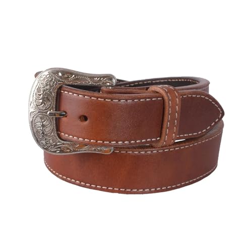 Circle Y Men's Heavy Duty Double-Ply Leather 1 1/2" Wide Work Belt with Regular Oil Finish & Silver Etched Removable Buckle3