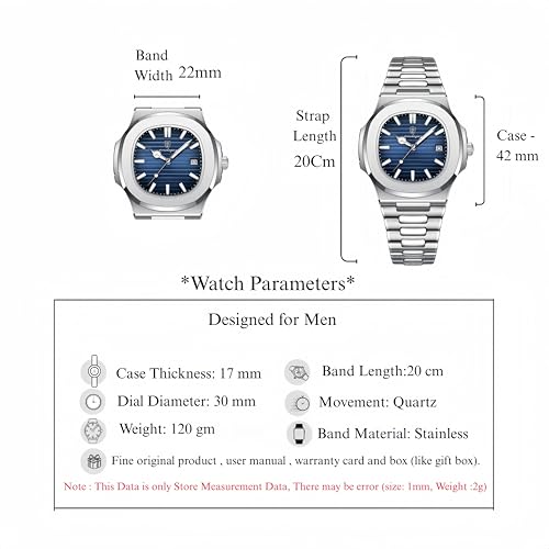 Image of Men's Analog Dial Watch with Date Feature | Formal & Casual Watch | 30 Meter Water Resistant | Strong Luminous Durable Silver Strap | Adjustable Butterfly Buckle | Quartz Movement Wristwatch