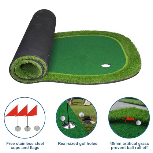 Golf Putting Green/Mat-Golf Training Mat- Professional Golf Practice Mat- Green Long Challenging Putter for Indoor/Outdoor