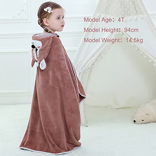 Image of MICHLEY Unisex Hooded Baby Towel Soft Absorbent Washcloths Cartoon Beach Swimming Bathrobe 27.5 inch x 47 inch for 0-7T Toddler(Coffee)