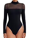 Avidlove Women's Black Long Sleeve Bodysuit Mesh Turtle Neck Sleeve Tops Body Suits Fall Going Out Sexy