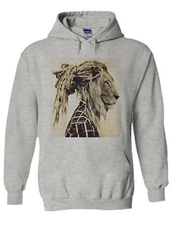 PatPat Store Lion Rasta Hair Funny Novelty Grey Men Women Unisex Hooded Sweatshirt Hoodie-M