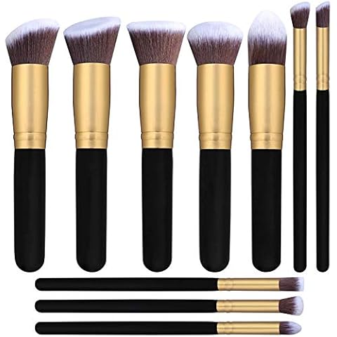CYNOSURE Makeup Brushes Synthetic Cosmetics Foundation Blending Blush Eyeliner Face Powder Brush Makeup Brush Kit (10pcs, Golden Black) Cover
