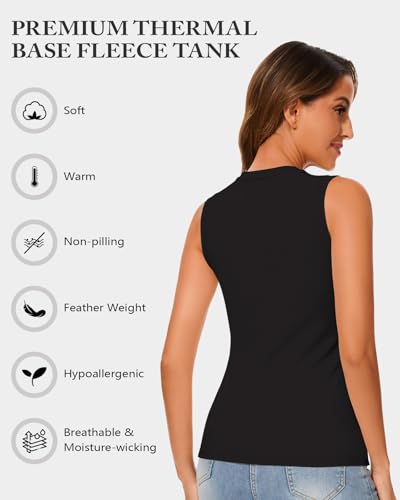 LEYSHE Thermo Unterhemd Damen Warme Stretch Top Thermoshirt Ärmellos Winter Oberteil Thermal Sleeveless Tanktop Thermounterwäsche Frauen,Schwarz,2XL