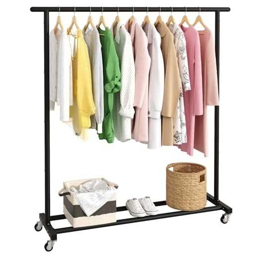 Buzowruil Clothing Rack Clothes Rack Standard Rod Simple Rolling Metal Garment Rack Organizer Freestanding Hanger with Wheels,Black