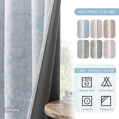Beauoop Blue Floral Jacquard Blackout Curtains 108 Inches Long 2 Panels for Bedroom Living Room Chenille Flower Room Darkening Thermal Insulated Soundproof Grommet Window Treatments Drapes, 52x108 by Beauoop - Used condition - Image 8