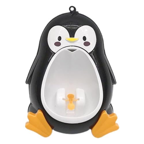 GLANSI Urinal Potty Training Toilet, Urinal for Boys, Boy Training Urinal with Fun Aiming, Children Penguin Cartoon Kids Urinal Potty, Toddler Standing Urinal Wall-Mounted Pee Trainer Bathroom, Black