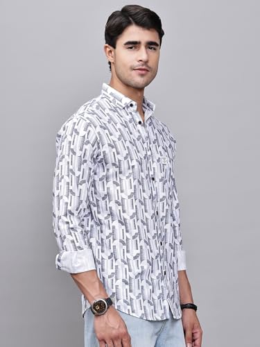 Image of Majestic Man Custom Geometric Printed Pure Cotton Slim Fit Casual Shirt