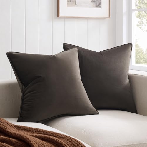 JUSPURBET Velvet Throw Pillow Covers 14x14 for Couch Sofa Bed,Coffee