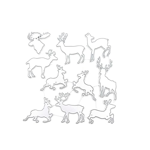 mikidoo Troqueles de corte de ciervos de Navidad, plantillas de corte de renos, troqueles de metal para álbumes de recortes, tarjetas, 11 x 11 cm