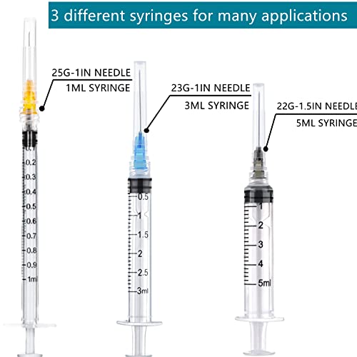9 Pack Syringes With Needle Tip - 5Ml, 3Ml,1Ml Plastic Syringe With 22Ga, 23Ga, 25Ga Needle, Individually Sealed Package #TOP2