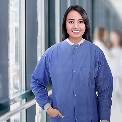 Amz Medical Supply Disposable Lab Coat Large, Pack Of 10 Blueberry Disposable Lab Coats For Adults, 45 Gsm Sms Painting Lab Coat Disposable With 3 Pockets, Snaps, Cuffs, Unisex Lab Coats Disposable #TOP6