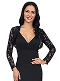 Unsutuo Wedding Lace Bolero Jackets Evening Dress Lace Shrugs Women's Long Sleeve Lace Cardigan Top Crochet for Girls Black