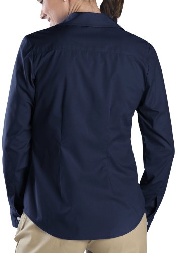 Dickies Womens Long Sleeve Stretch Poplin Shirt, Dark Navy, X-Small #TOP1