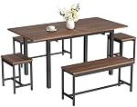 Modern Extendable Dining Table Set for 4-8 – 5-Piece Space-Saving Farmhouse Set with 63in Table, 2 Benches, 2 Stools – Easy Assembly – Kitchen & Dining Room Furniture – Brown