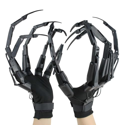 Halloween Articulated Fingers with Extension Nails & Gloves Upgrade 3D Claw Hands Skeleton Articulated Finger Extensions for Cosplay Flexible Halloween Gear Decoration Fits Most Finger Sizes-Black