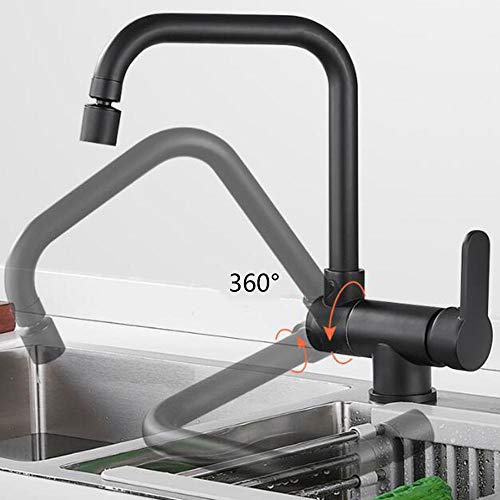 Mitigeur évier devant fenêtre : robinet cuisine rabattable noir - 6