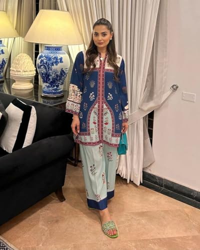 Image of Modestouze Attires Cord Set for Women Cotton Stylish Poly Rayon Long Sleeves Turkish Co Ord Mandarin Neck Floral Print Western Co Order Set for Women, Wear as Office Coat, Travel Coord, Cot