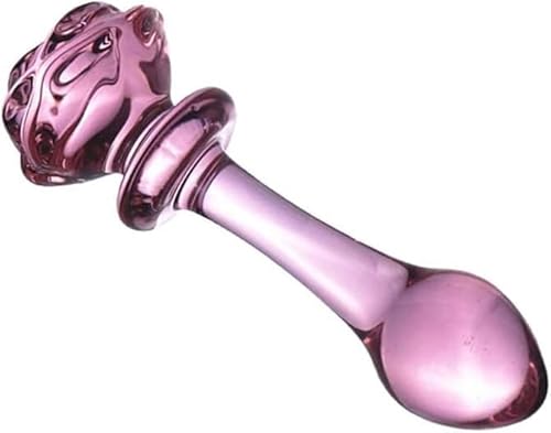 Pink Glass Dildo for Women, Crystal Masturbator Adult Products G-spot Pleasure Anal Butt Plug for Men or Couple (A (14.5x4.7x3.5))