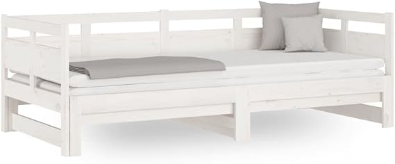 Day Bed Extendable White Solid Pine 2 x (80 x 200) cm, Robust Bed Frame Furniture for Guest Room, Multifunctional Sofa Bed with Headboard, Bed Platform Mattress for Teenager's Room