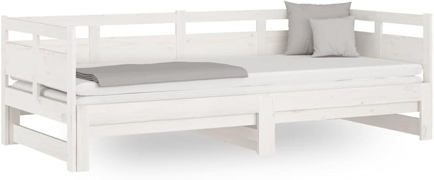 Day Bed Extendable White Solid Pine 2 x (80 x 200) cm, Robust Bed Frame Furniture for Guest Room, Multifunctional Sofa Bed with Headboard, Bed Platform Mattress for Teenager's Room