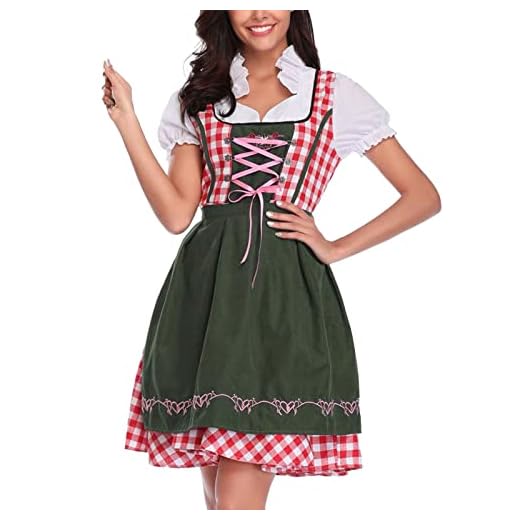 Vestido de tirolesa para mujer y mujer, disfraz de 3 piezas, 1 vestido, 1 delantal, 1 cinta de seda, Oktoberfest, Fat People, tradicional, estilo folk, vestido de cerveza, festival, fiesta, vestido de