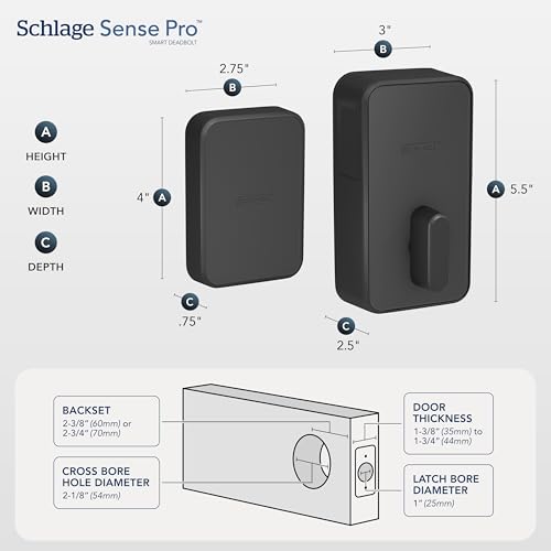 Image of Schlage Sense Pro UWB Smart Deadbolt Lock, Hands-Free Unlock, Matte Black
