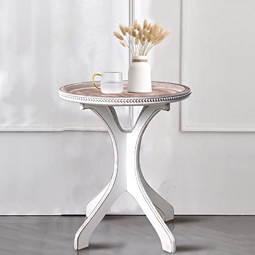 Jugty 2Pcs Wooden Round Side Table - Small End Table For Living Room, Bedroom, Balcony, Office Farmhouse Distressed Accent Tables Retro Bedside Table Home Decor #TOP1