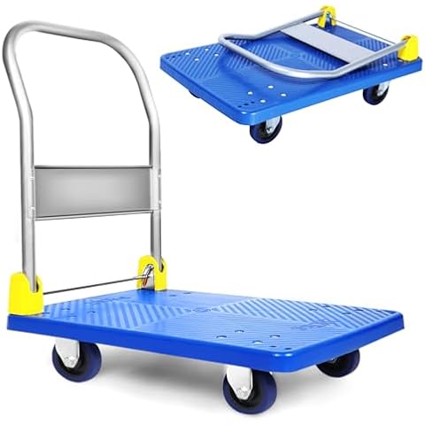 YSSOA Platform Truck with 880lb Weight, Trolley 360° Swivel Wheels Foldable Push Hand Dolly Cart for Loading Storage, 880 lb Capacity, Blue Cover