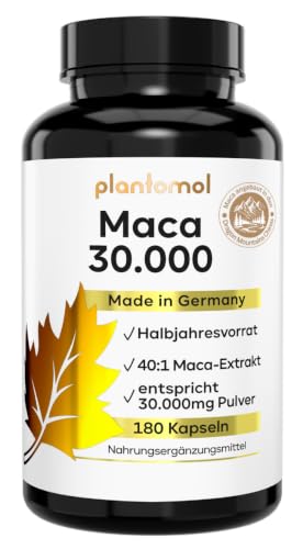 30.000mg pro Kapsel - 180 Maca Kapseln hochdosiert - 750mg Maca-Extrakt 40:1 = 30.000mg Maca-Pulver - 1 Kapsel/Tag - Halbjahresvorrat