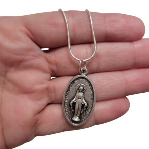 Miniatura 2 de Virgin Mary Necklace Sterling Silver Plated, Virgen Medal pendant chain protection, Virgin Mary Protection necklace